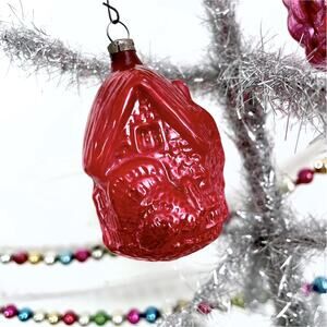 Antique Vintage Glass Ornament BUMPY Pink Red TURKEY HOUSE